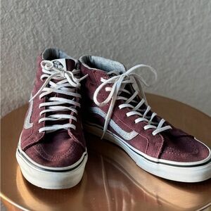 Vans Men's Maroon and Gray High-Top Sneakers